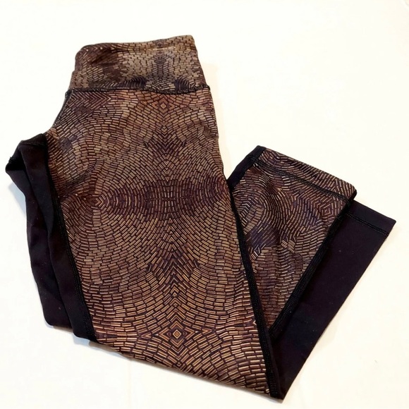 Lululemon Womens 4 Wunder Under Crop II Yoga Leggings Gold Brown Black (0156) - Picture 5 of 6